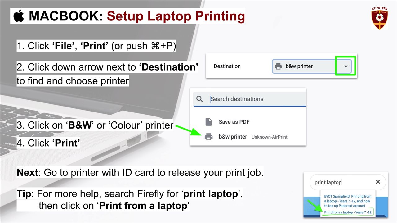 BYOT Springfield: Printing from a laptop - 7 -12, and how to up Papercut account — St Peters